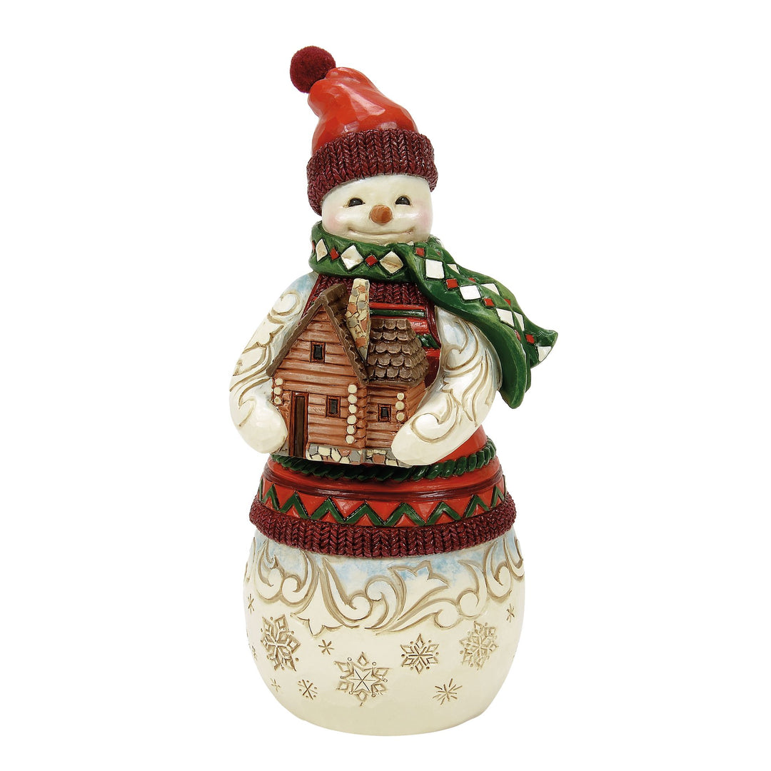 Lodge Snowman with Log Cabin