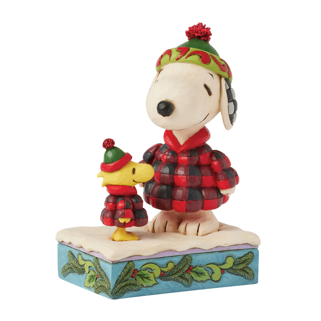 Cozy Companies (Snoopy & Woodstock in Plaid Puffer Jackets) - Peanuts by Jim Shore
