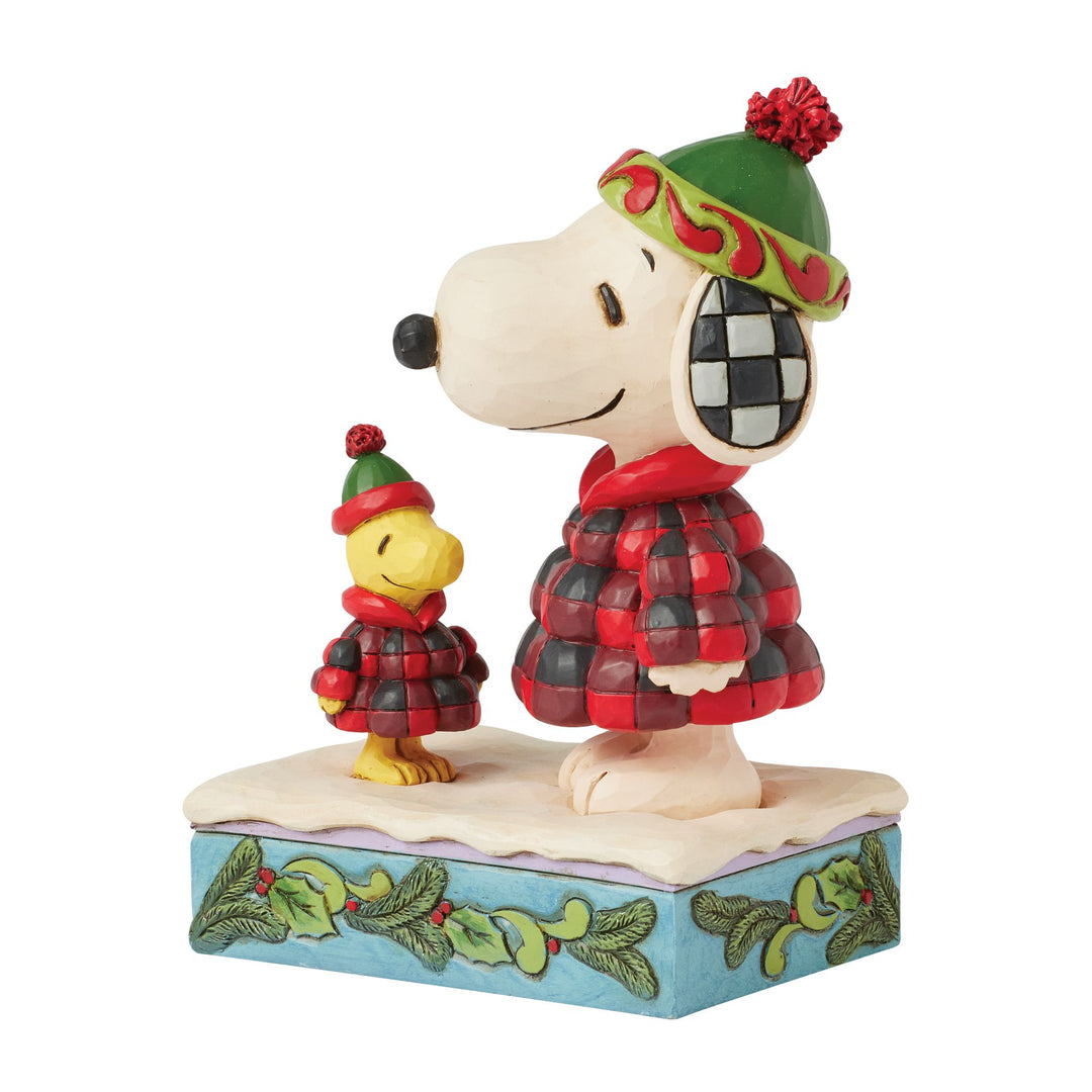 Cozy Companies (Snoopy & Woodstock in Plaid Puffer Jackets) - Peanuts by Jim Shore