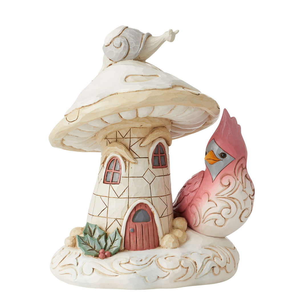 Woodland Mushroom House with Cardinal Figurine - Heartwood Creek by Jim Shore