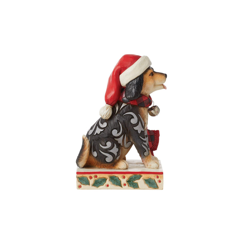 Highland Glen Dog in Santa Hat Figurine - Heartwood Creek by Jim Shore - Jim Shore Designs UK