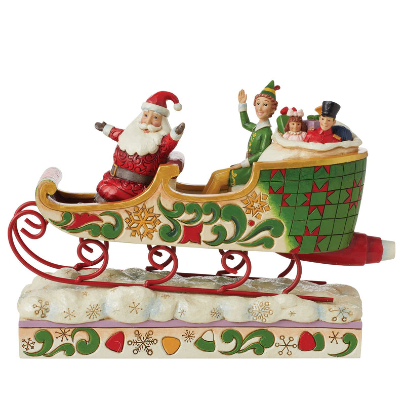 Spreading Christmas Cheer (Buddy and Santa in Sleigh Figurine) - Elf by Jim Shore - Jim Shore Designs UK