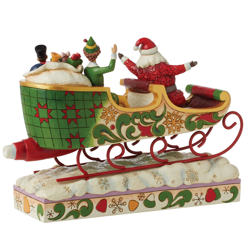 Spreading Christmas Cheer (Buddy and Santa in Sleigh Figurine) - Elf by Jim Shore - Jim Shore Designs UK