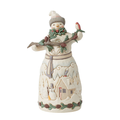Winter in the Woodlands (White Woodland Snowman with Pine Garland Figurine) - Heartwood Creek by Jim Shore