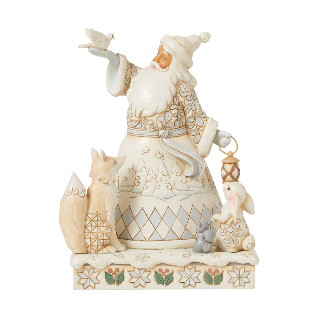 The Best Gift Is Each Other (White Woodland Santa with Doves and Lantern Figurine) - Heartwood Creek by Jim Shore