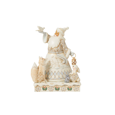 The Best Gift Is Each Other (White Woodland Santa with Doves and Lantern Figurine) - Heartwood Creek by Jim Shore