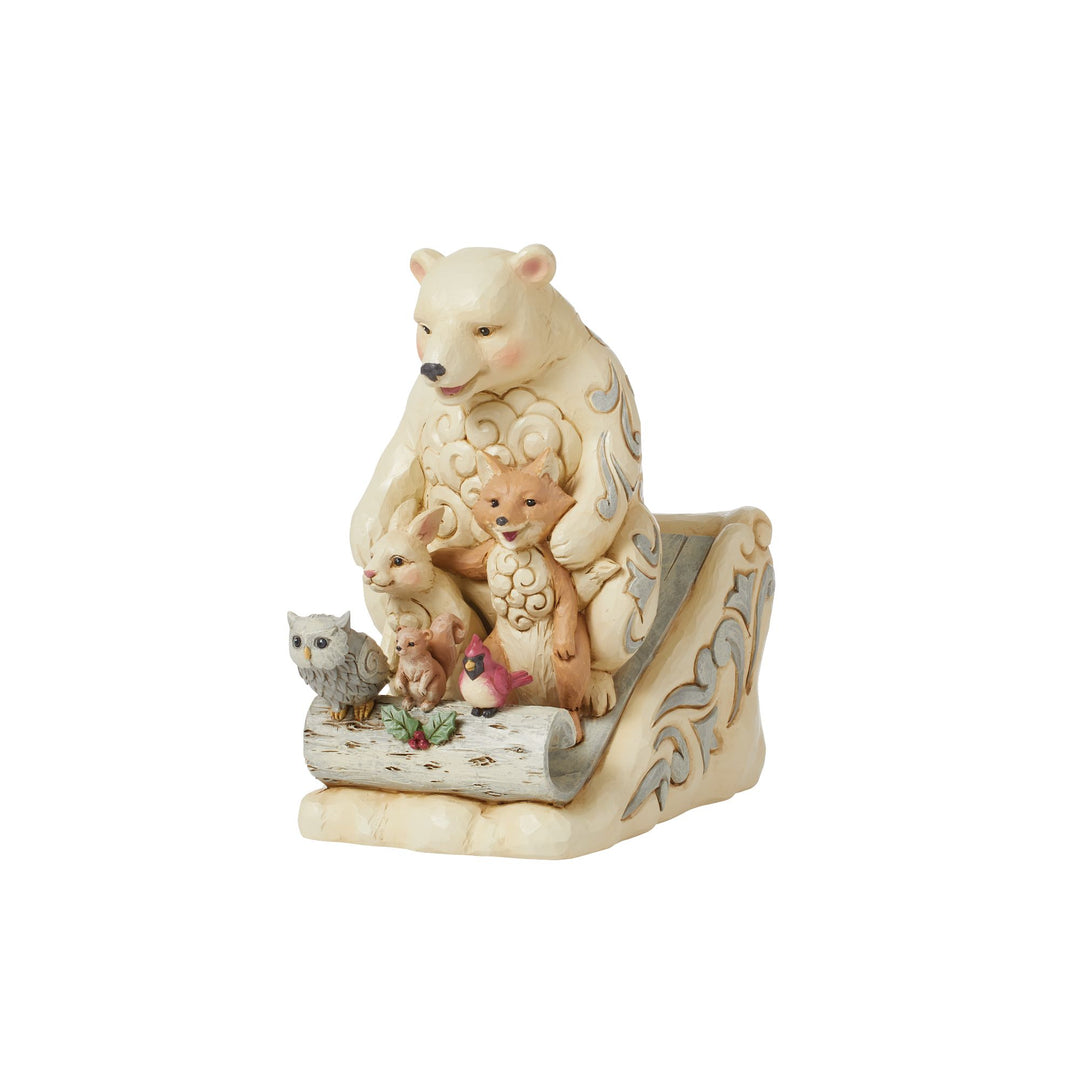 Snowbuddies (White Woodland Animals on Toboggan Figurine) - Heartwood Creek by Jim Shore