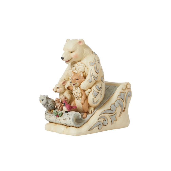 Snowbuddies (White Woodland Animals on Toboggan Figurine) - Heartwood Creek by Jim Shore