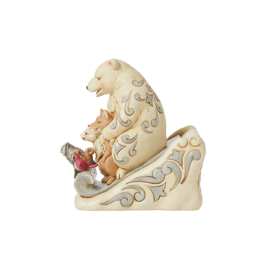 Snowbuddies (White Woodland Animals on Toboggan Figurine) - Heartwood Creek by Jim Shore