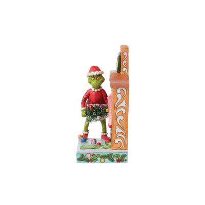 Grinch Pushing Christmas Tree up Fireplace Figurine - The Grinch by Jim Shore