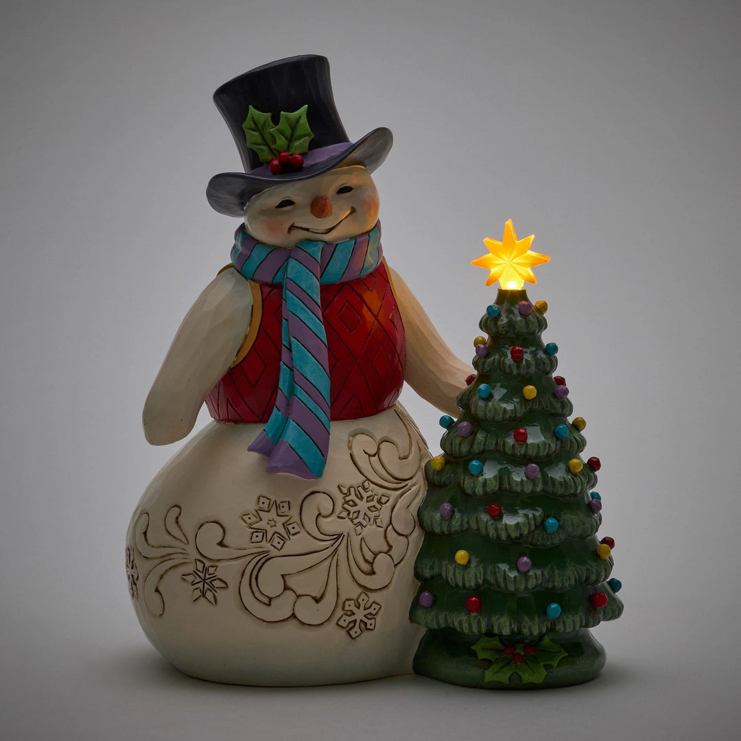 All is Merry and Bright (Snowman with Vintage LED Tree) Hand-signed