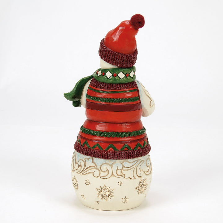 Lodge Snowman with Log Cabin