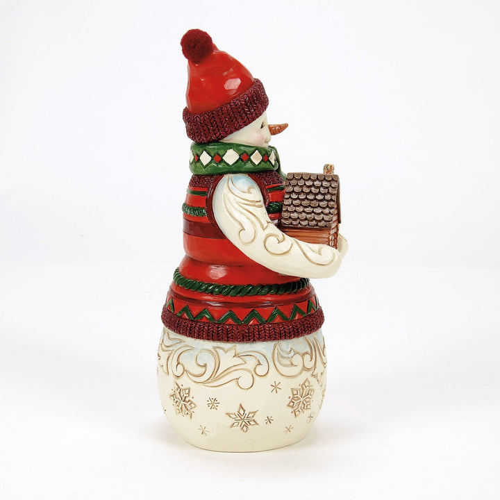Lodge Snowman with Log Cabin