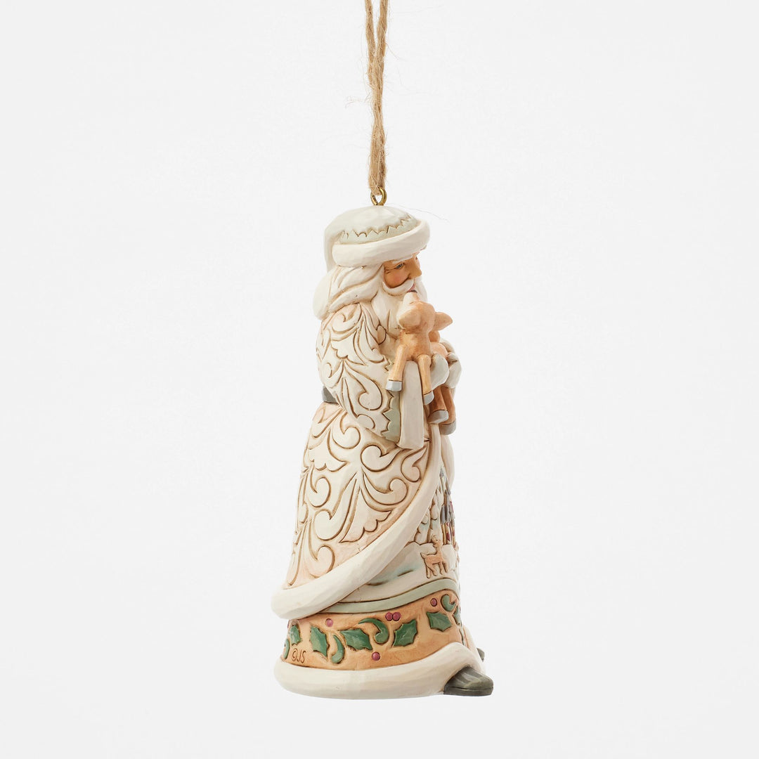 White Woodland Santa holidng a Fawn Hanging Ornament - Heartwood Creek by Jim Shore