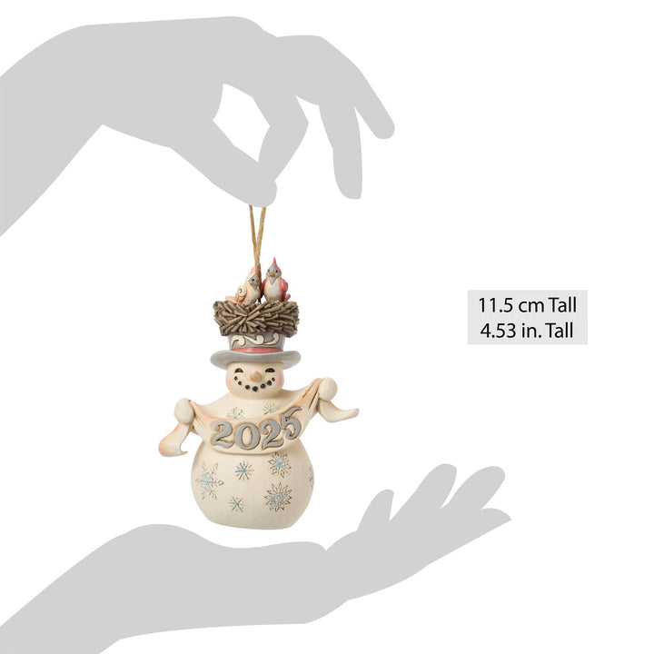 White Woodland 2025 Snowman with Hat Hanging Ornament