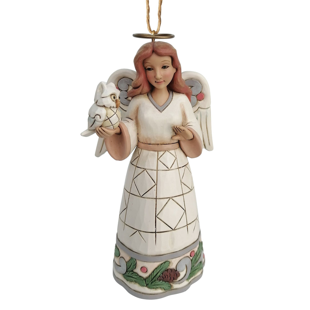 White Woodland Angel with Owl Hanging Ornament - Heartwood Creek by Jim Shore