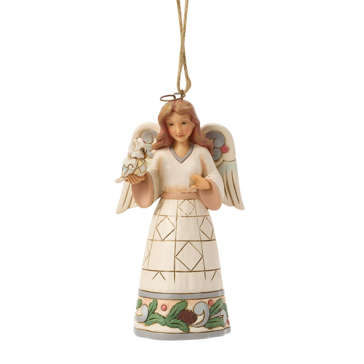 White Woodland Angel with Owl Hanging Ornament - Heartwood Creek by Jim Shore