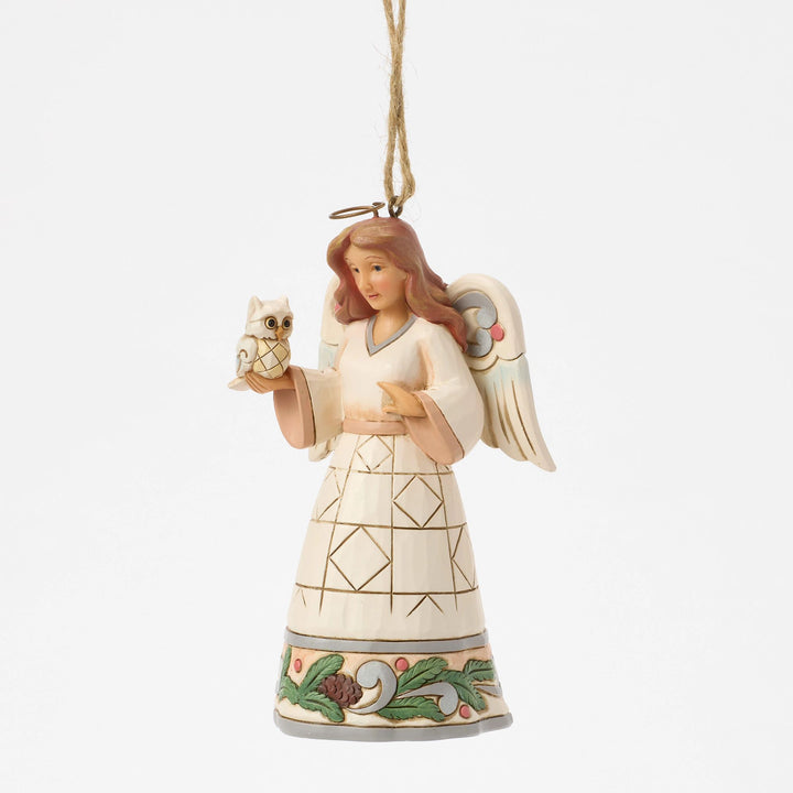 White Woodland Angel with Owl Hanging Ornament - Heartwood Creek by Jim Shore