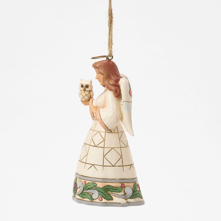 White Woodland Angel with Owl Hanging Ornament - Heartwood Creek by Jim Shore