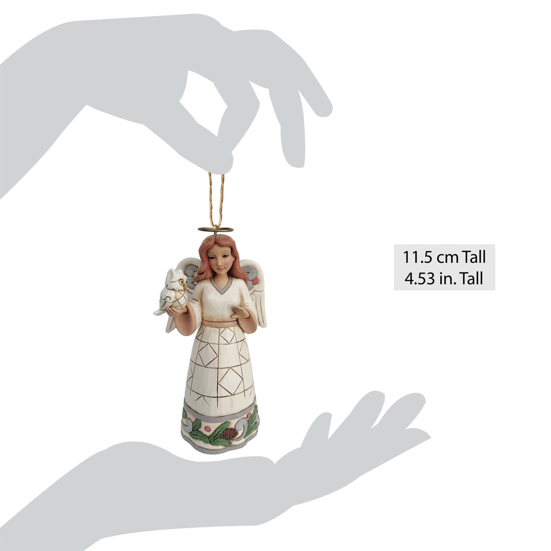 White Woodland Angel with Owl Hanging Ornament - Heartwood Creek by Jim Shore