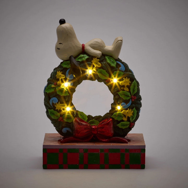 Happy Holiday Dreams (Snoopy Sleeping on LED Wreath) - Peanuts by Jim Shore
