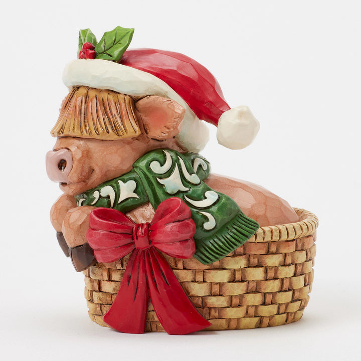 Higland Cow in Basket Mini Figurine - Heartwood Creek by Jim Shore