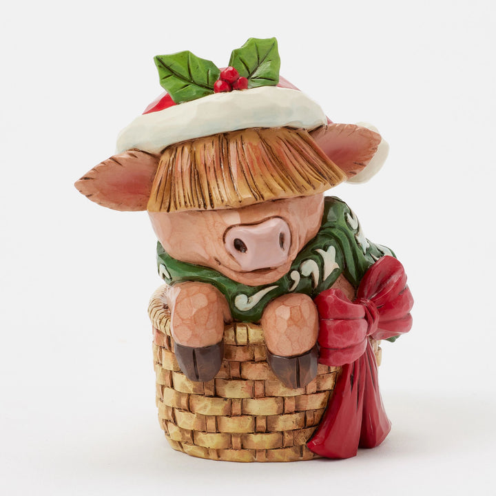 Higland Cow in Basket Mini Figurine - Heartwood Creek by Jim Shore