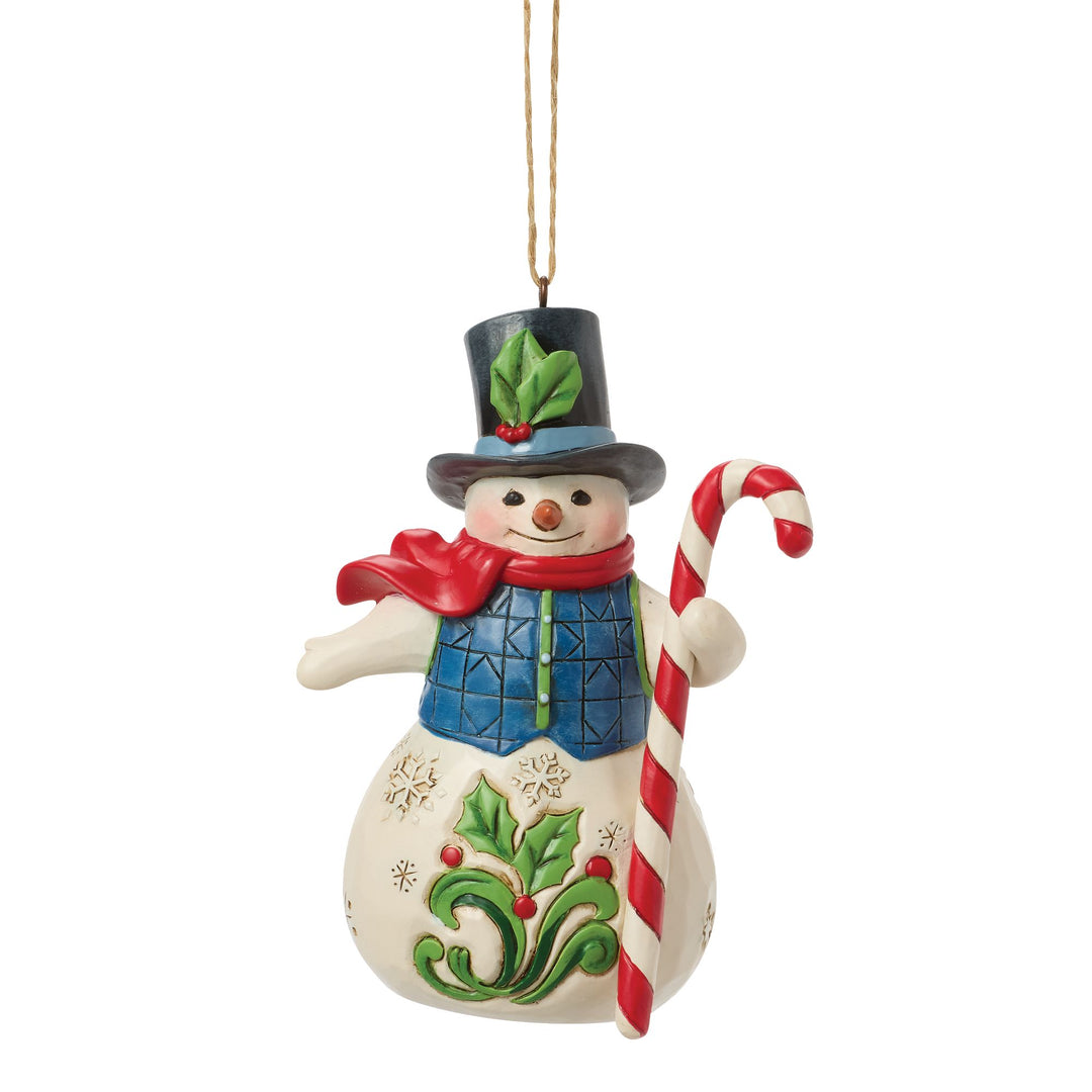 Snowman with Candy Cane Hanging Ornament - Heartwood Creek by Jim Shore