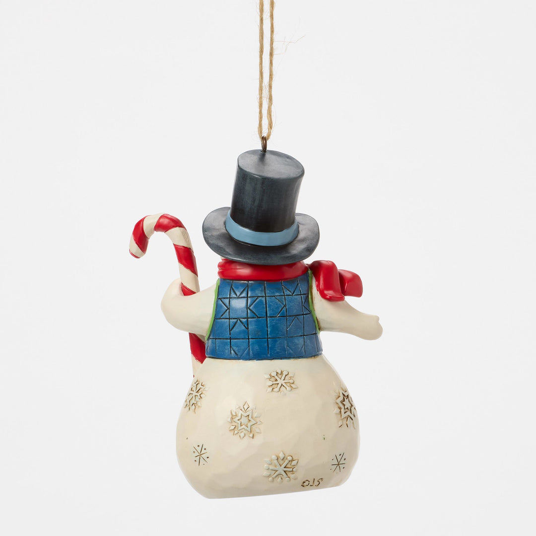 Snowman with Candy Cane Hanging Ornament - Heartwood Creek by Jim Shore