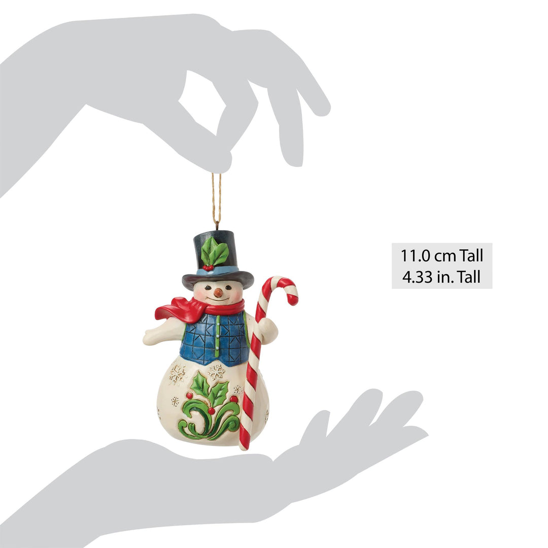 Snowman with Candy Cane Hanging Ornament - Heartwood Creek by Jim Shore