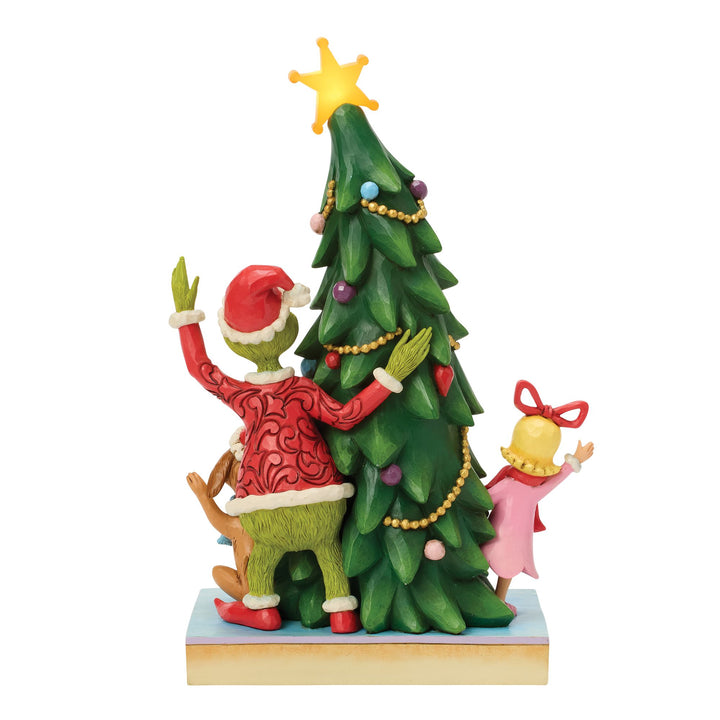 The Grinch, Max and Cindy-Lou Peeking Out From Tree Figurine