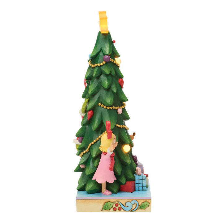 The Grinch, Max and Cindy-Lou Peeking Out From Tree Figurine