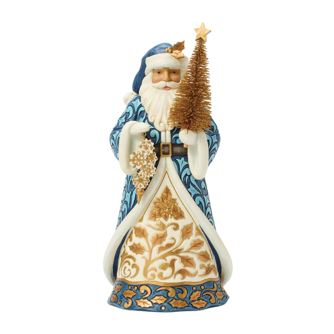 Blue & Gold Santa with Gold Sisal Tree