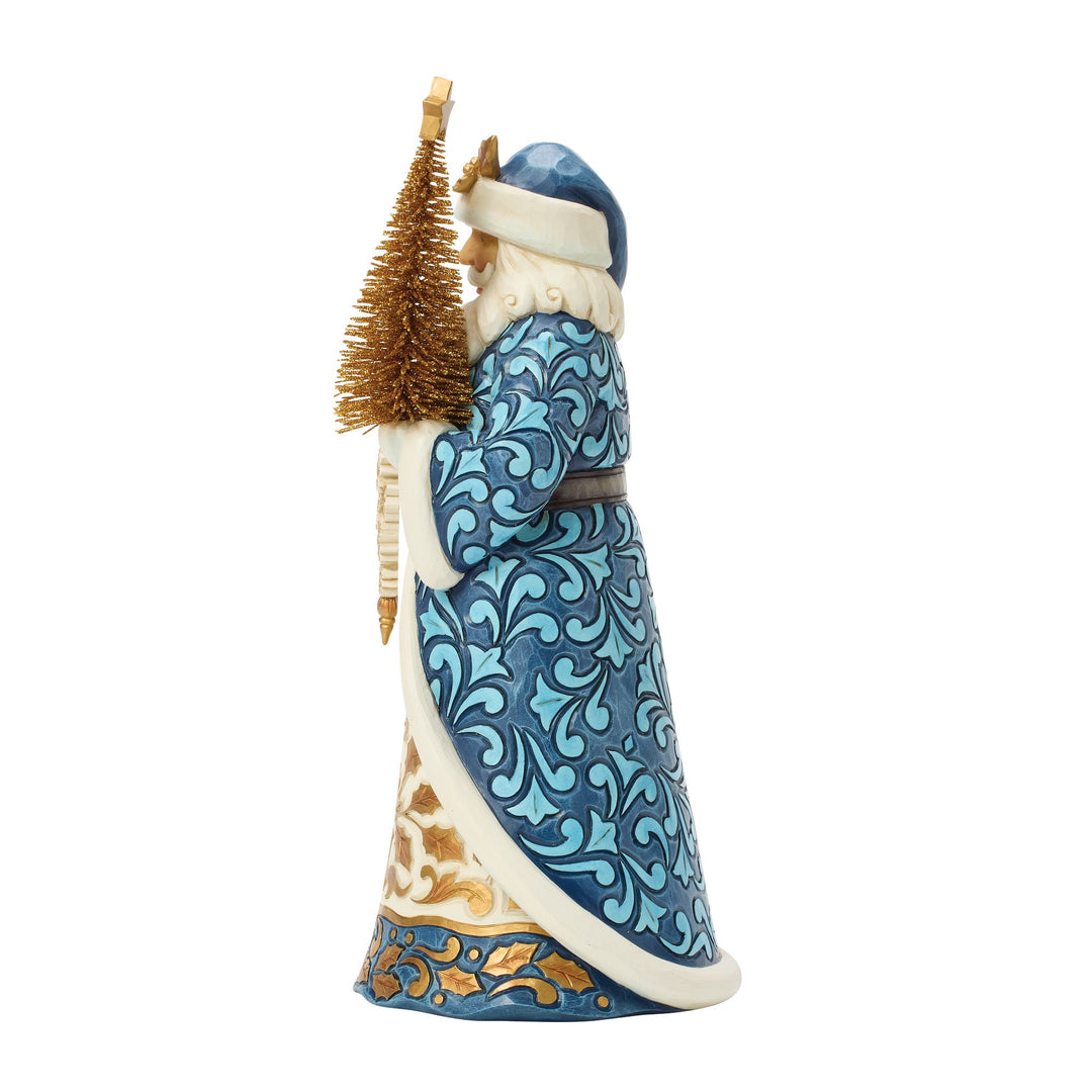Blue & Gold Santa with Gold Sisal Tree