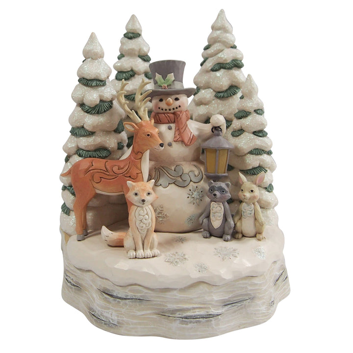 White Woodland Snowman with Forest Animals