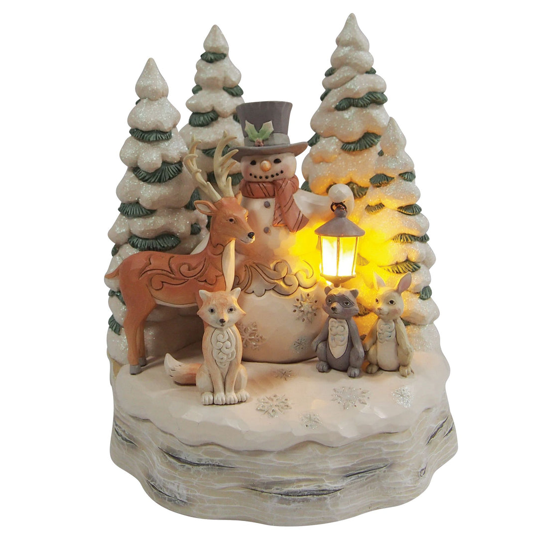 White Woodland Snowman with Forest Animals