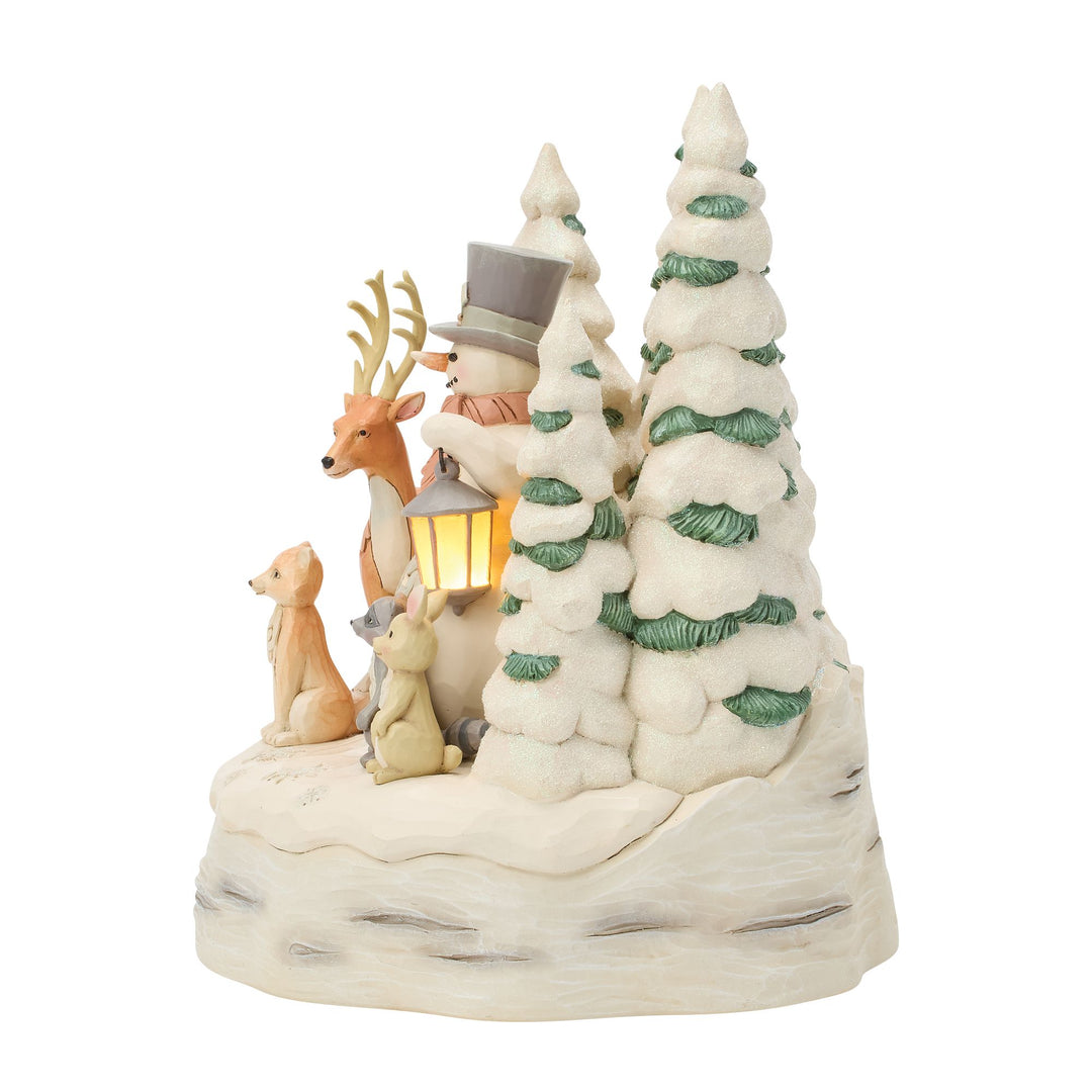 White Woodland Snowman with Forest Animals
