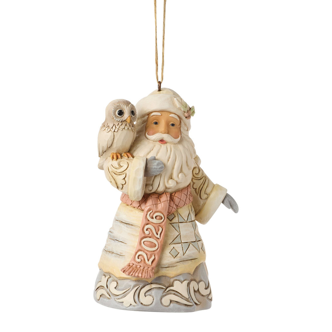 2026 White Woodland Santa Hanging Ornament