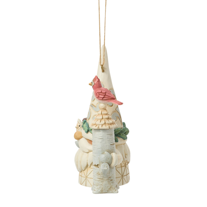 White Woodland Gnome with Birdhouse Hanging Ornament