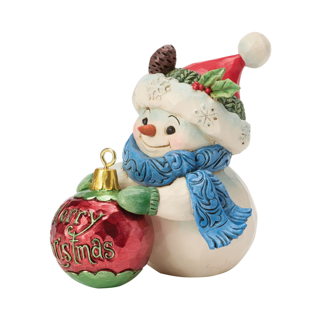 Snowman with Large Bauble Hanging Ornament Mini Figurine