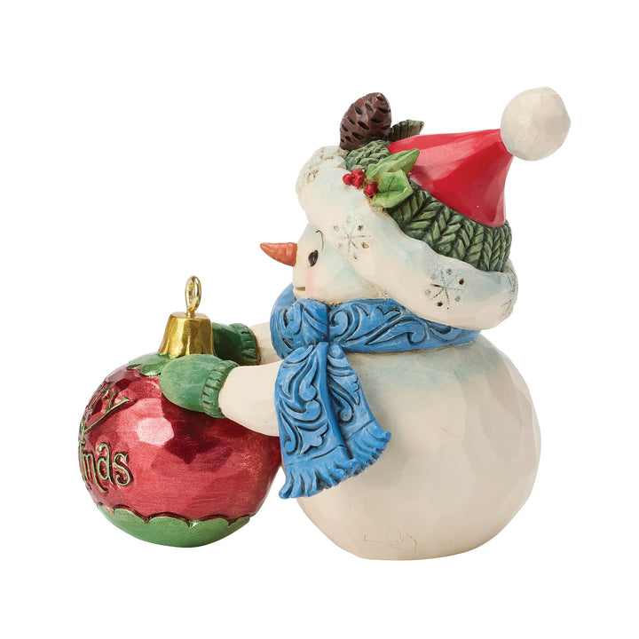 Snowman with Large Bauble Hanging Ornament Mini Figurine