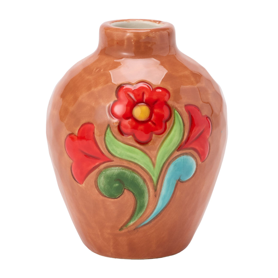 Vase Teracotta W Floral Motif Figurine