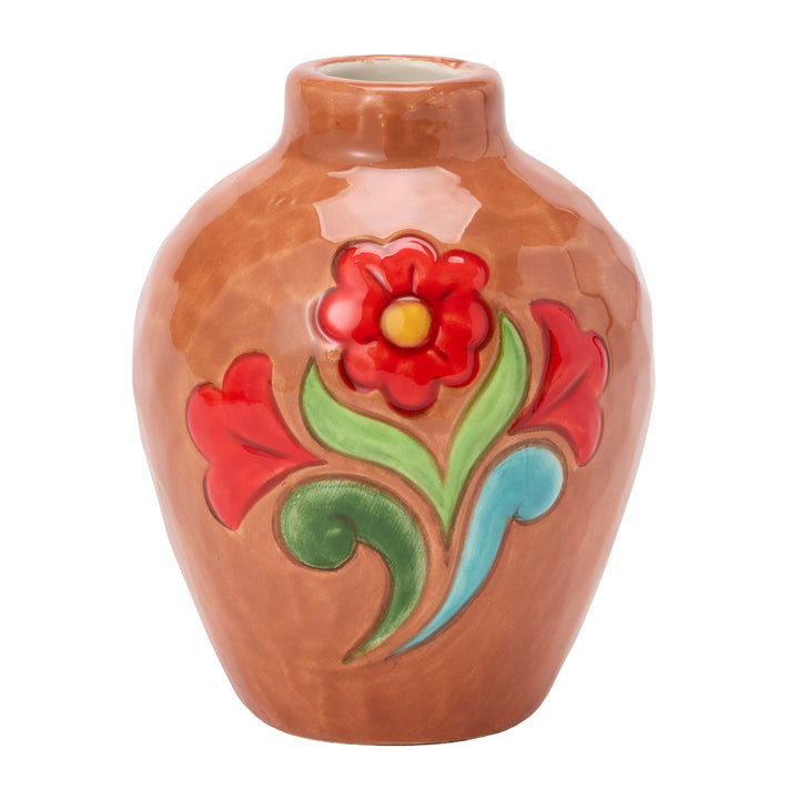 Vase Teracotta W Floral Motif Figurine