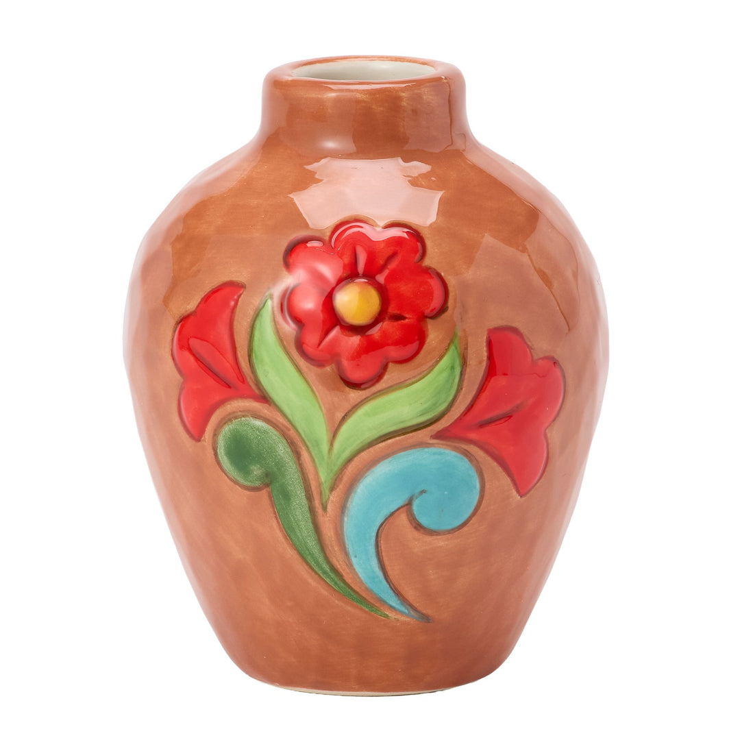 Vase Teracotta W Floral Motif Figurine