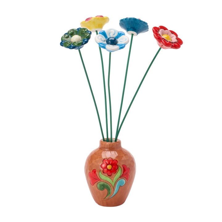 Vase Teracotta W Floral Motif Figurine