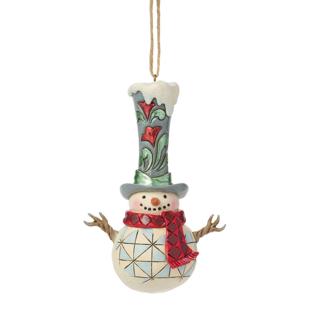 Snowman with a Tall hat Hanging Ornament