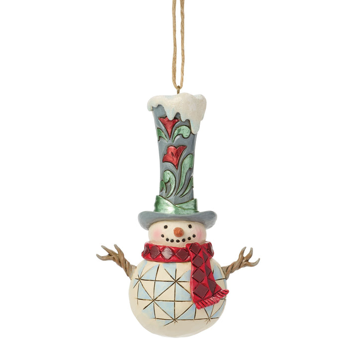 Snowman with a Tall hat Hanging Ornament