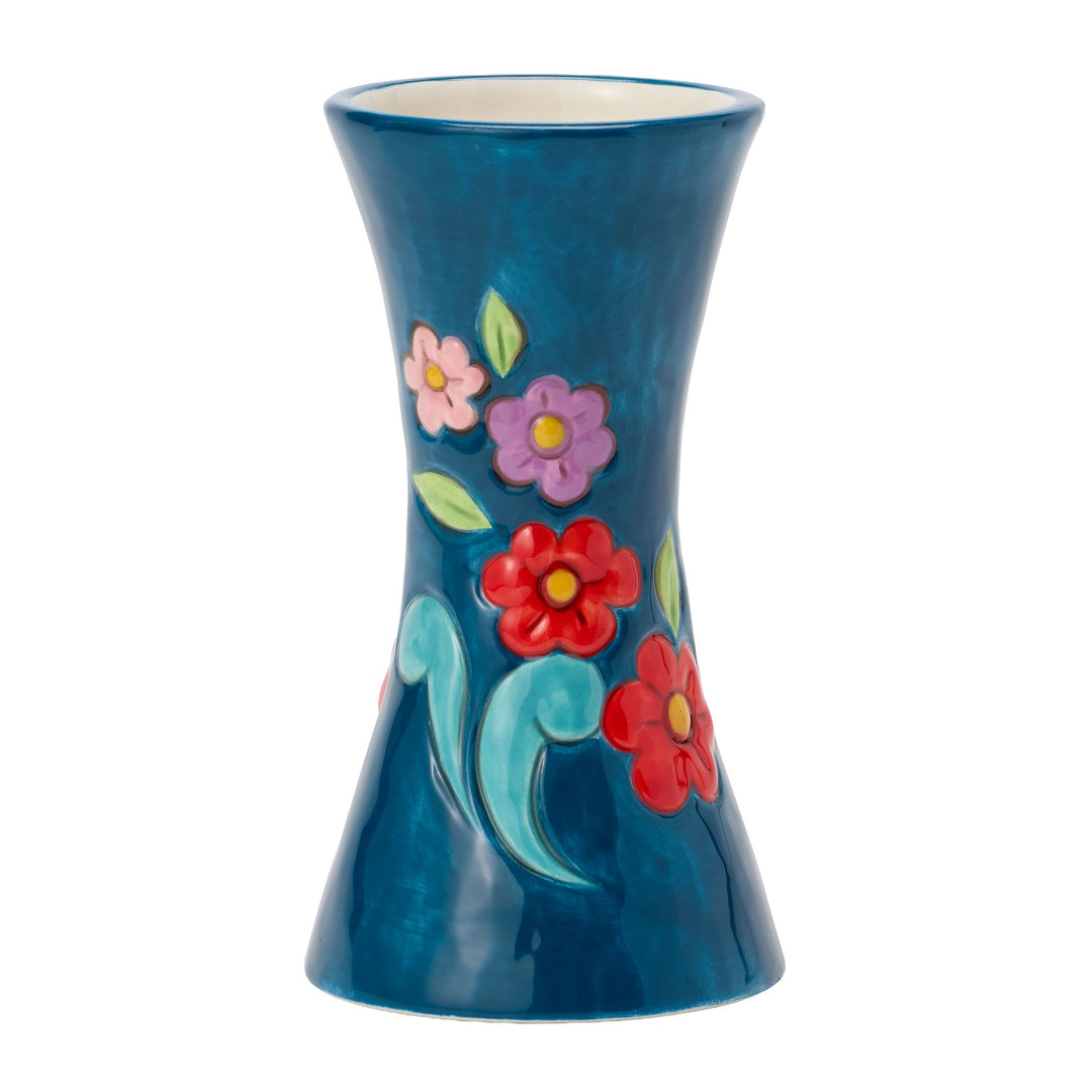 Vase Blue With Floral Motif Figurine