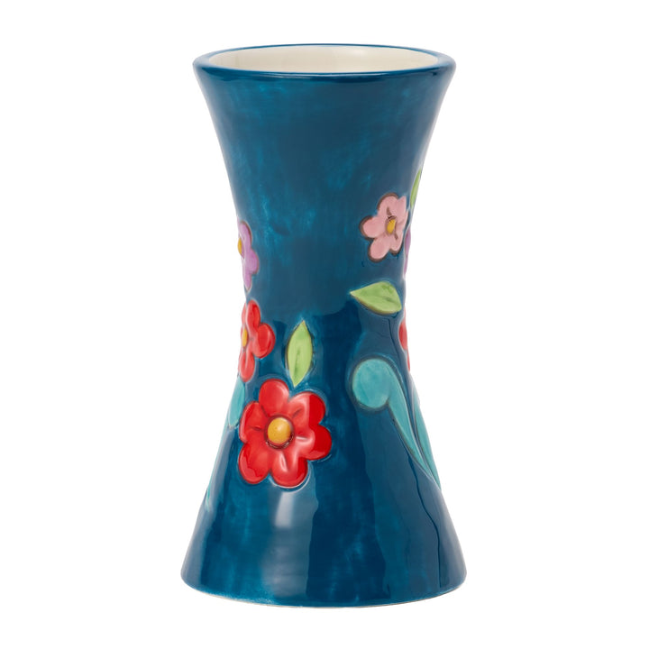 Vase Blue With Floral Motif Figurine