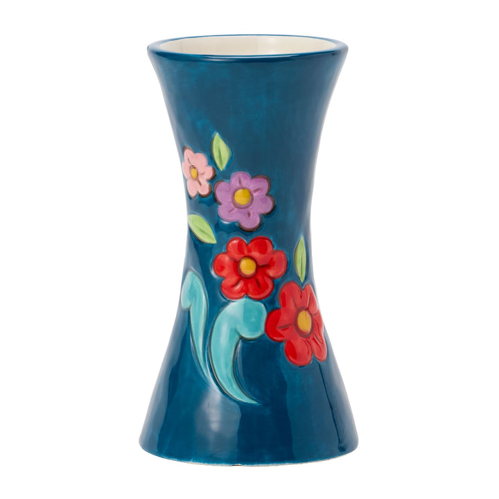 Vase Blue With Floral Motif Figurine